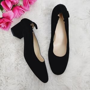 Everlane The Day Block Heel 8.5 Black Suede Leather Round Toe Pump Comfort New